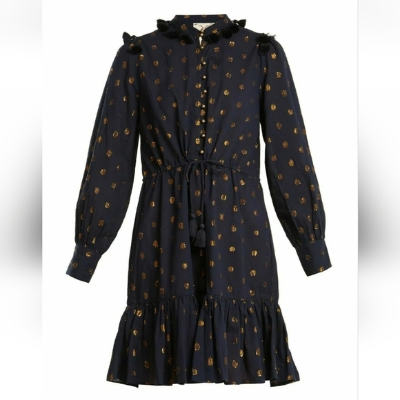 Tuckernuck Figue Emma Blue Gold Polka Dot Cotton Dress Size Small - Picture 2 of 13